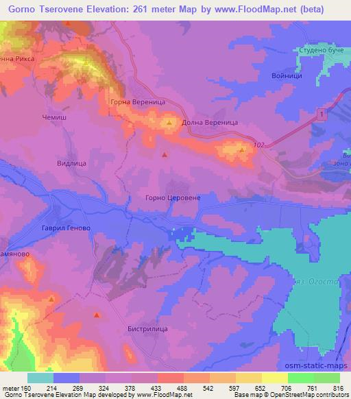 Gorno Tserovene,Bulgaria Elevation Map