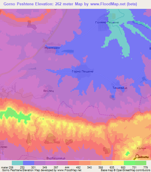 Gorno Peshtene,Bulgaria Elevation Map