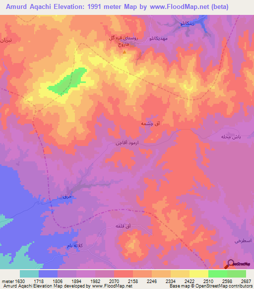 Amurd Aqachi,Iran Elevation Map