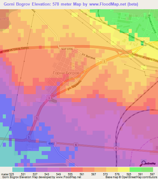 Gorni Bogrov,Bulgaria Elevation Map