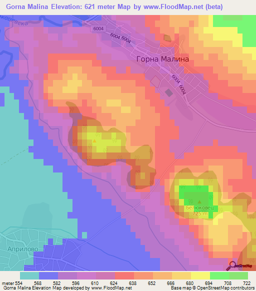 Gorna Malina,Bulgaria Elevation Map