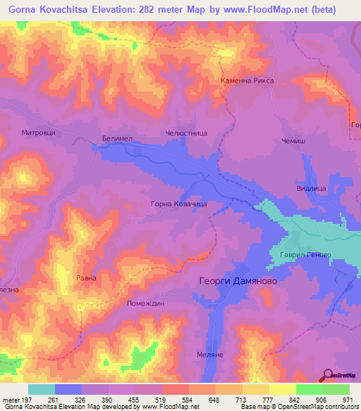 Gorna Kovachitsa,Bulgaria Elevation Map