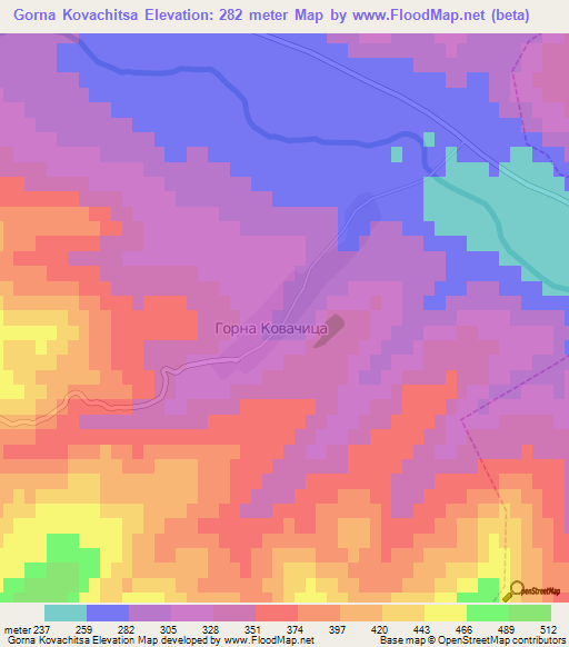 Gorna Kovachitsa,Bulgaria Elevation Map