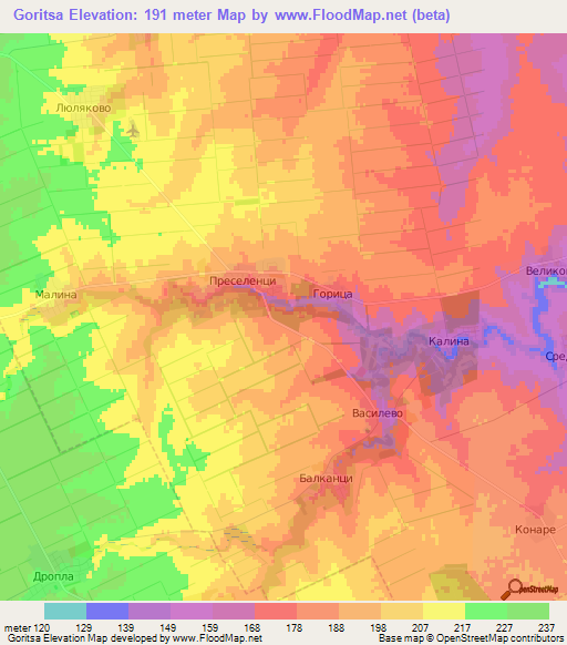 Goritsa,Bulgaria Elevation Map
