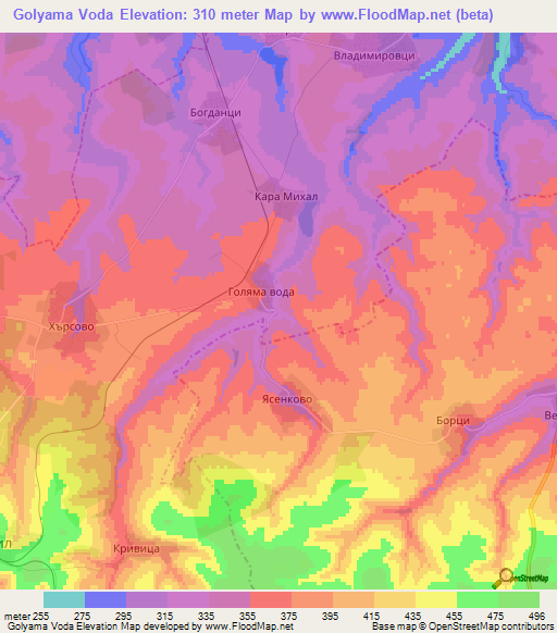 Golyama Voda,Bulgaria Elevation Map