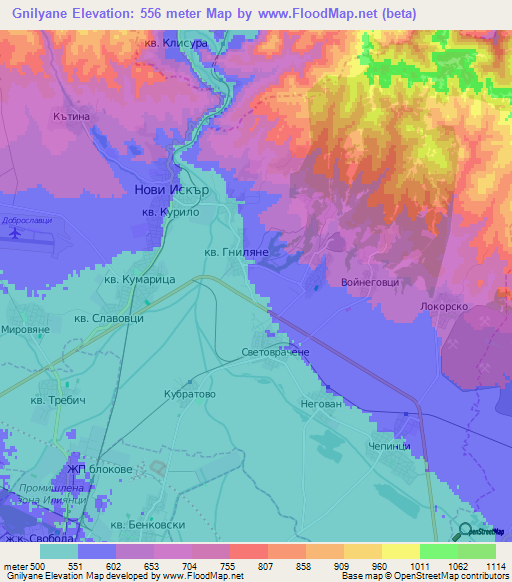 Gnilyane,Bulgaria Elevation Map