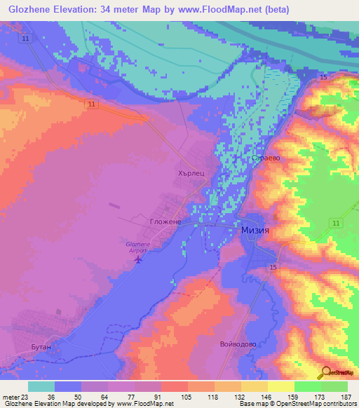 Glozhene,Bulgaria Elevation Map