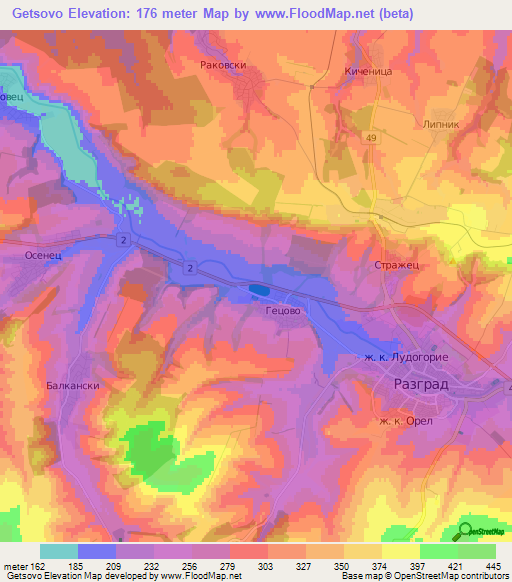 Getsovo,Bulgaria Elevation Map