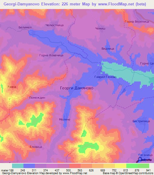 Georgi-Damyanovo,Bulgaria Elevation Map