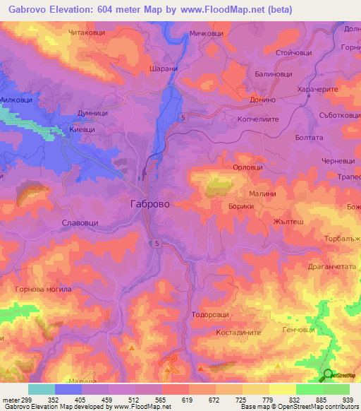 Gabrovo,Bulgaria Elevation Map