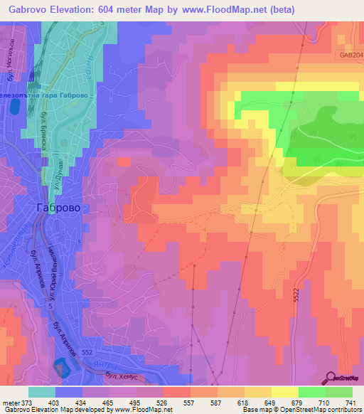 Gabrovo,Bulgaria Elevation Map