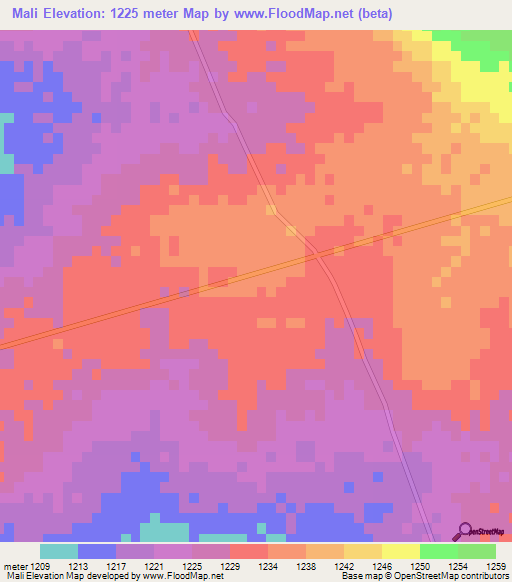 Mali,Zimbabwe Elevation Map