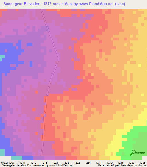 Sanengeta,Zimbabwe Elevation Map