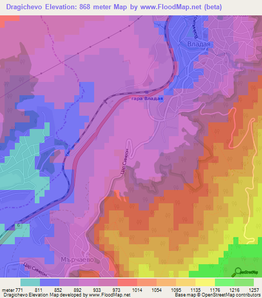Dragichevo,Bulgaria Elevation Map