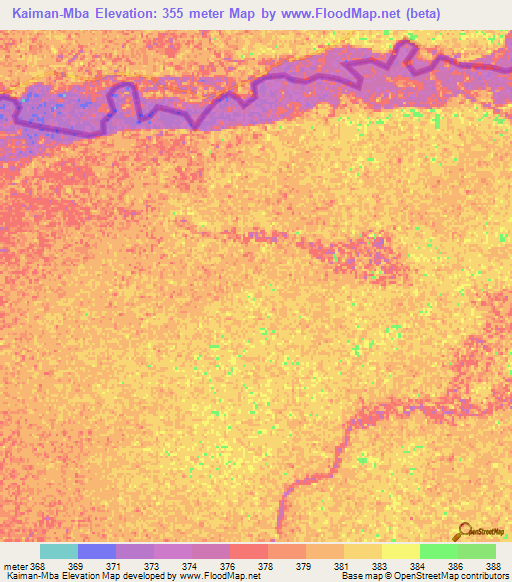 Kaiman-Mba,Central African Republic Elevation Map