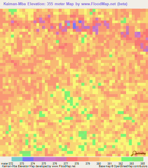 Kaiman-Mba,Central African Republic Elevation Map