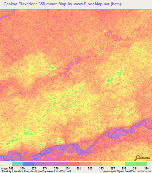 Gaskay,Central African Republic Elevation Map