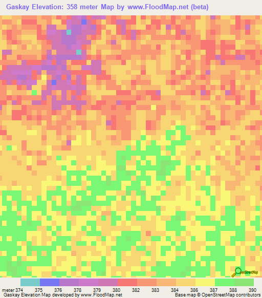 Gaskay,Central African Republic Elevation Map