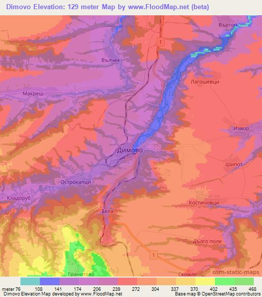 Dimovo,Bulgaria Elevation Map
