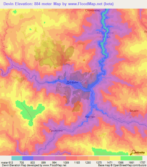 Devin,Bulgaria Elevation Map