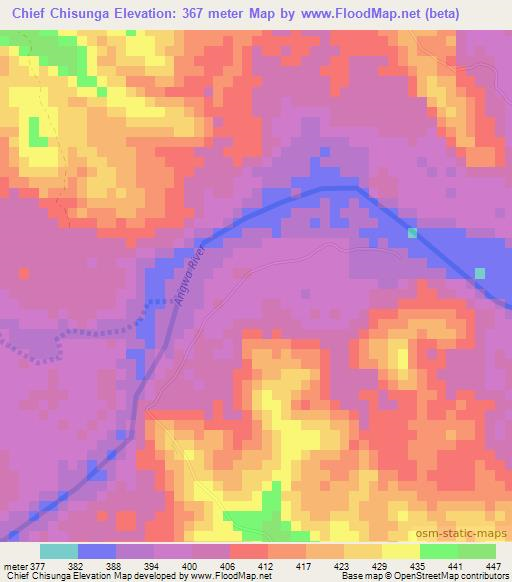 Chief Chisunga,Zimbabwe Elevation Map