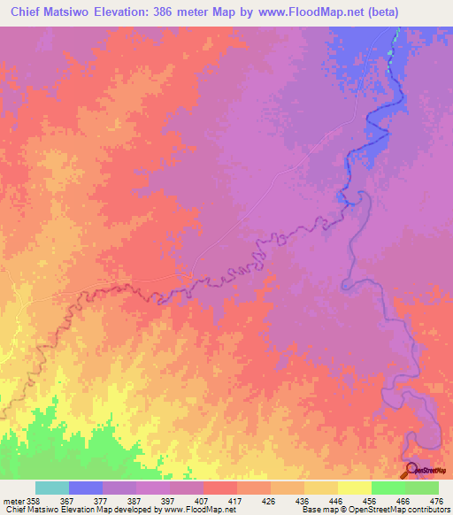 Chief Matsiwo,Zimbabwe Elevation Map