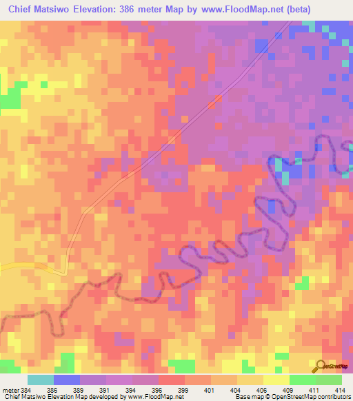 Chief Matsiwo,Zimbabwe Elevation Map