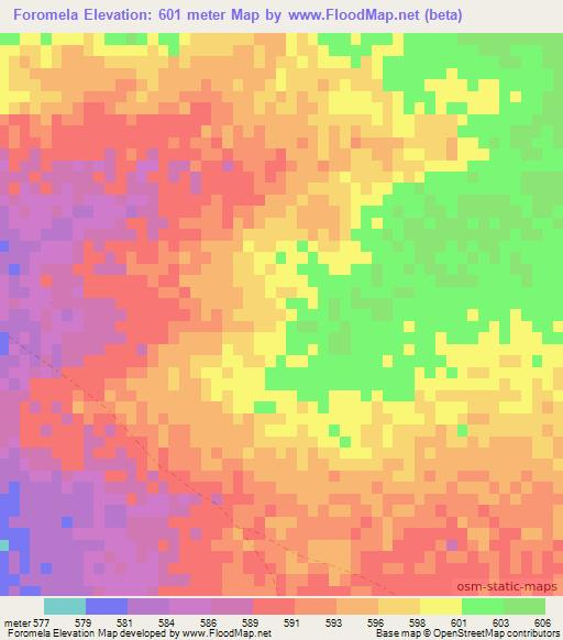 Foromela,Zimbabwe Elevation Map