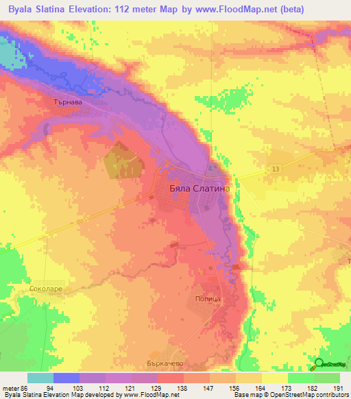 Byala Slatina,Bulgaria Elevation Map