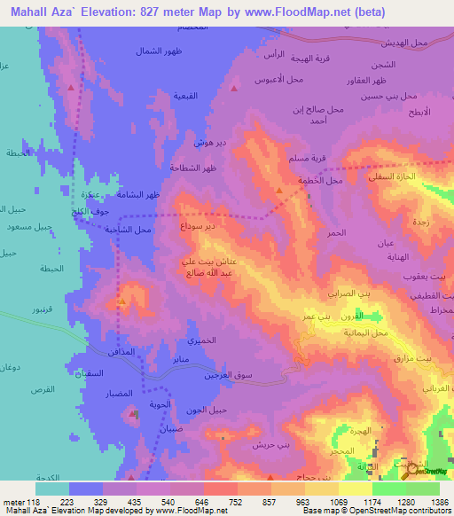 Mahall Aza`,Yemen Elevation Map