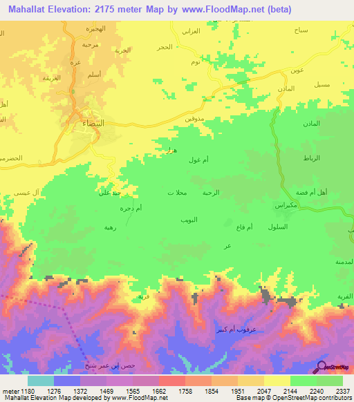 Mahallat,Yemen Elevation Map