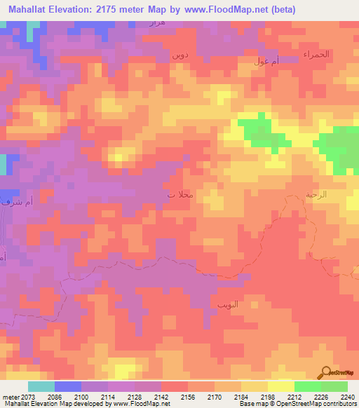Mahallat,Yemen Elevation Map