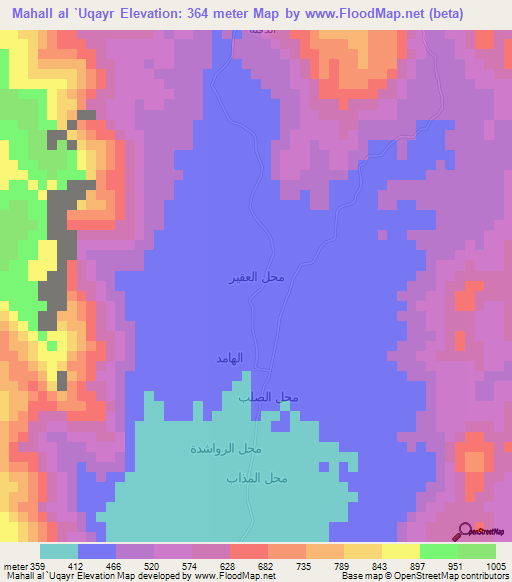 Mahall al `Uqayr,Yemen Elevation Map