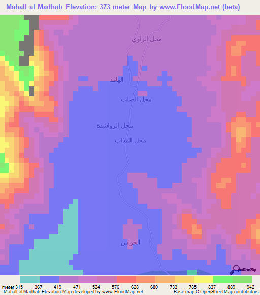 Mahall al Madhab,Yemen Elevation Map