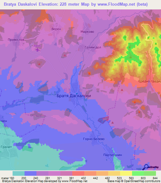 Bratya Daskalovi,Bulgaria Elevation Map