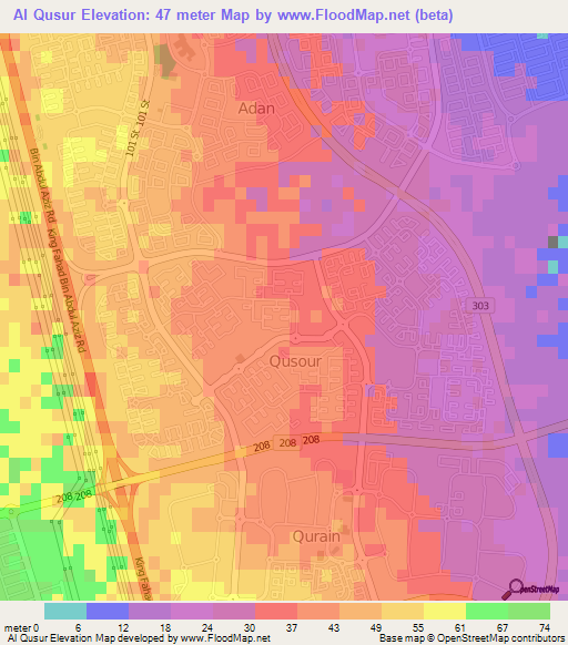 Al Qusur,Kuwait Elevation Map