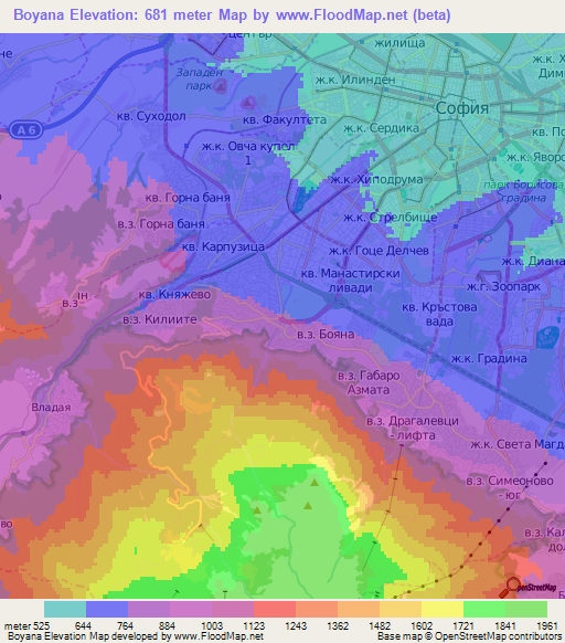 Boyana,Bulgaria Elevation Map