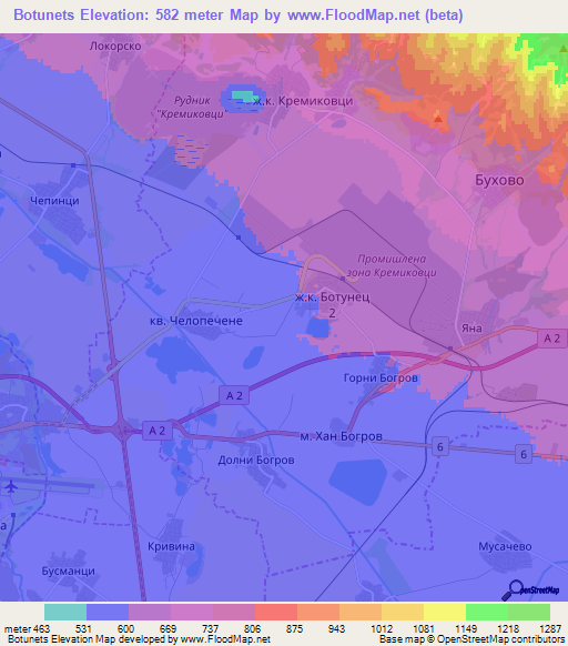Botunets,Bulgaria Elevation Map
