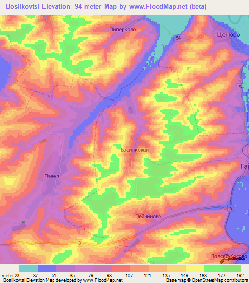 Bosilkovtsi,Bulgaria Elevation Map