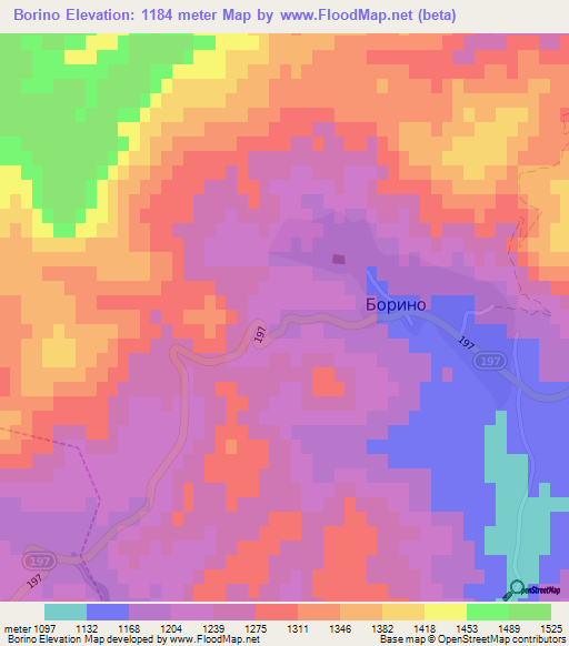 Borino,Bulgaria Elevation Map