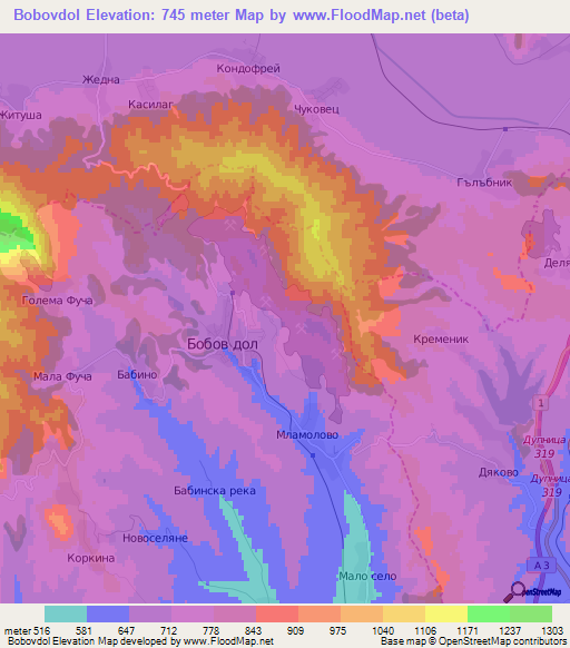 Bobovdol,Bulgaria Elevation Map