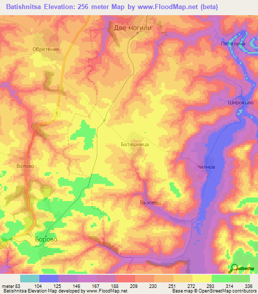 Batishnitsa,Bulgaria Elevation Map