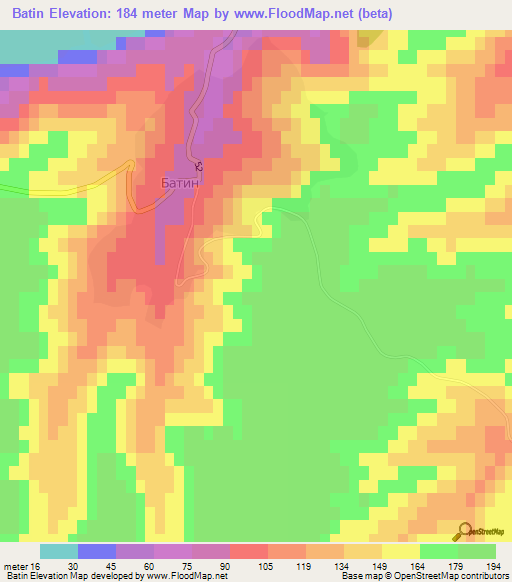 Batin,Bulgaria Elevation Map