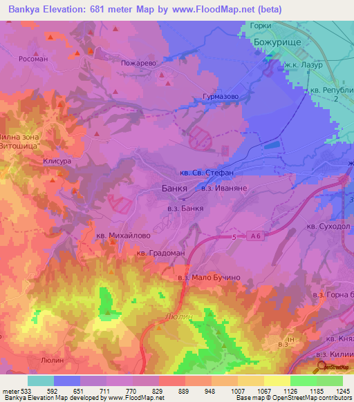 Bankya,Bulgaria Elevation Map