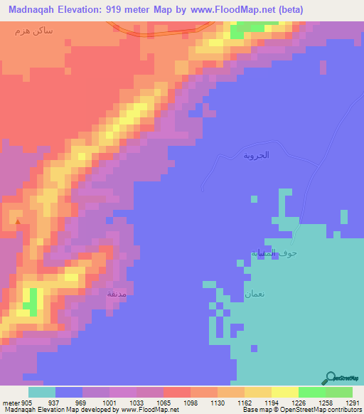 Madnaqah,Yemen Elevation Map