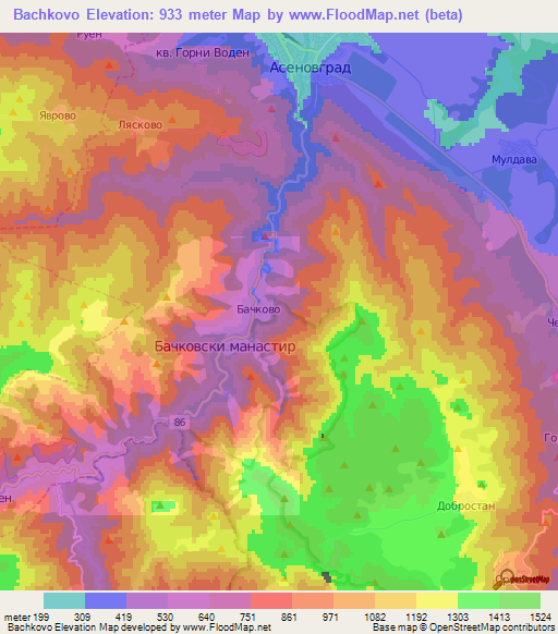 Bachkovo,Bulgaria Elevation Map