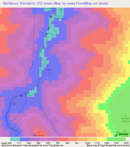 Bachkovo,Bulgaria Elevation Map