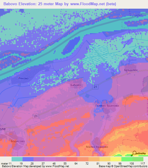Babovo,Bulgaria Elevation Map