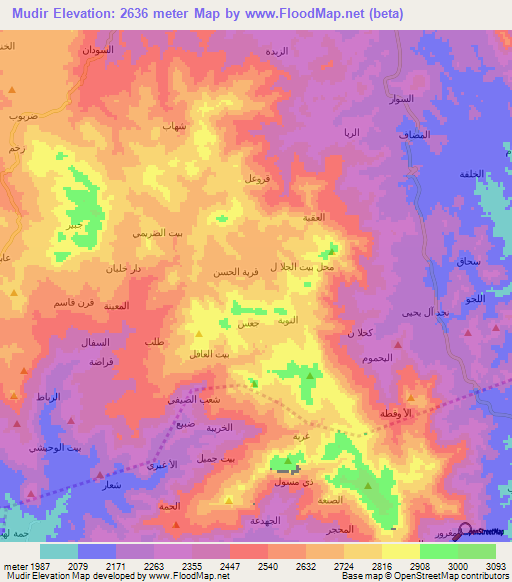 Mudir,Yemen Elevation Map