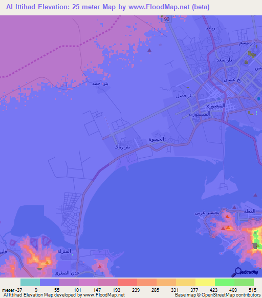 Al Ittihad,Yemen Elevation Map
